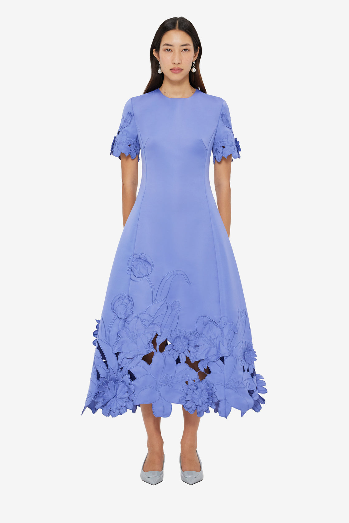 Exclusive LEO LIN Caroline Applique Short Sleeve Midi Dress - Moonlight