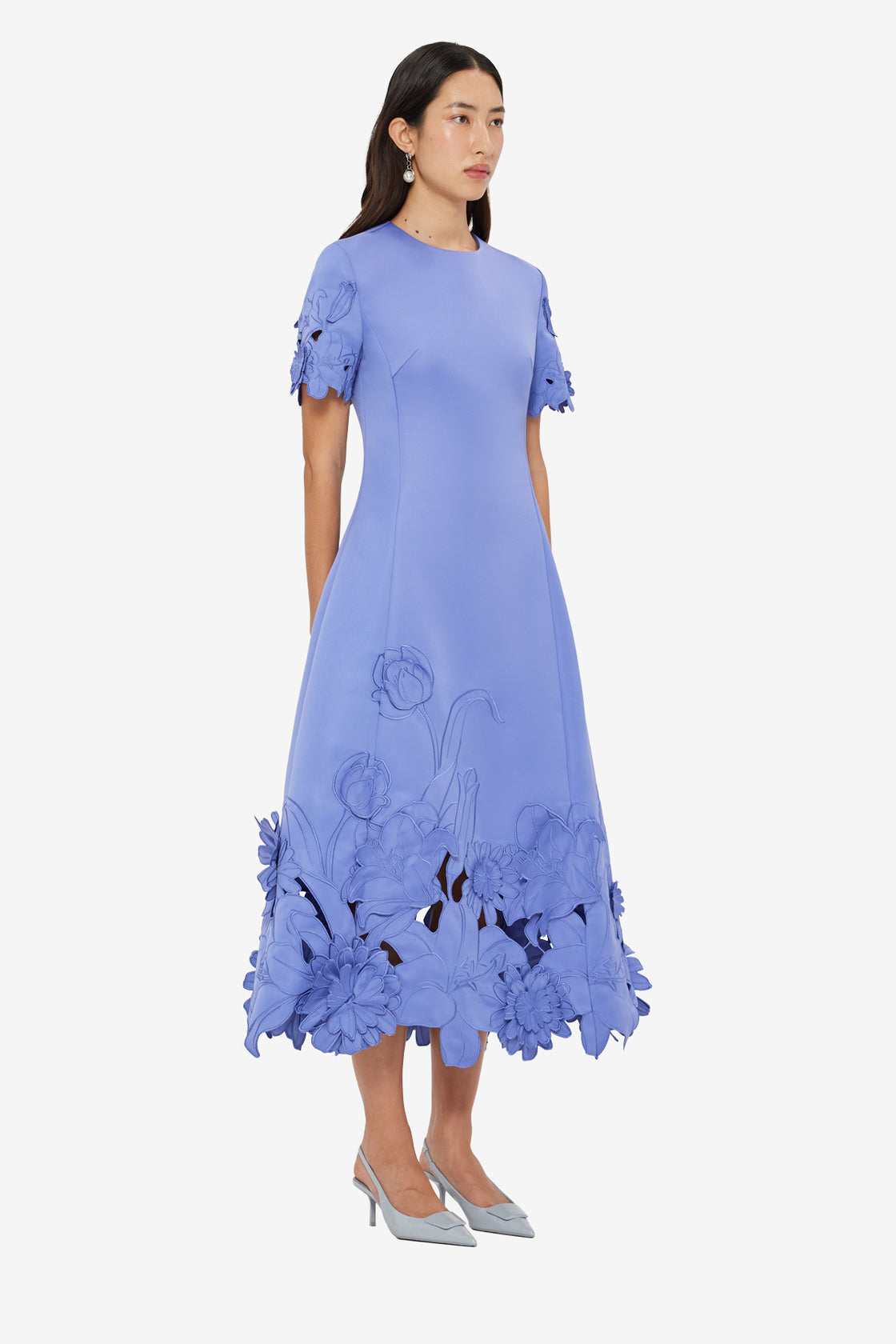 Exclusive LEO LIN Caroline Applique Short Sleeve Midi Dress - Moonlight