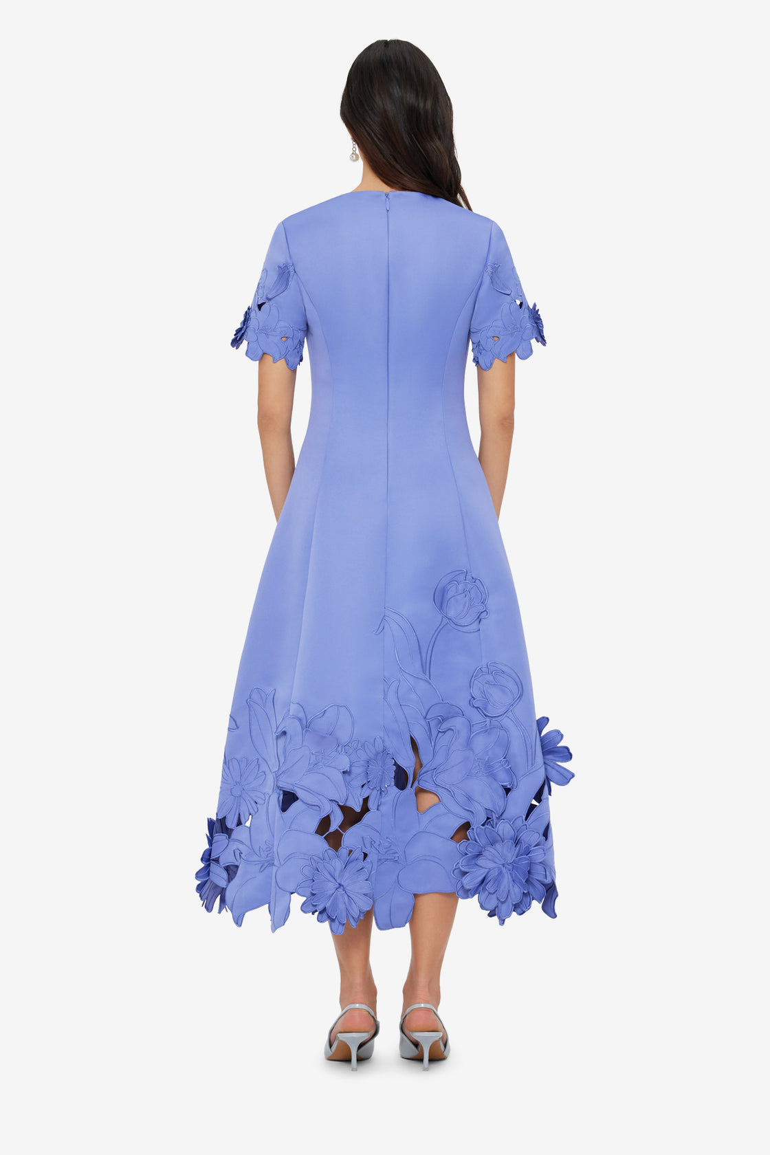 Exclusive LEO LIN Caroline Applique Short Sleeve Midi Dress - Moonlight