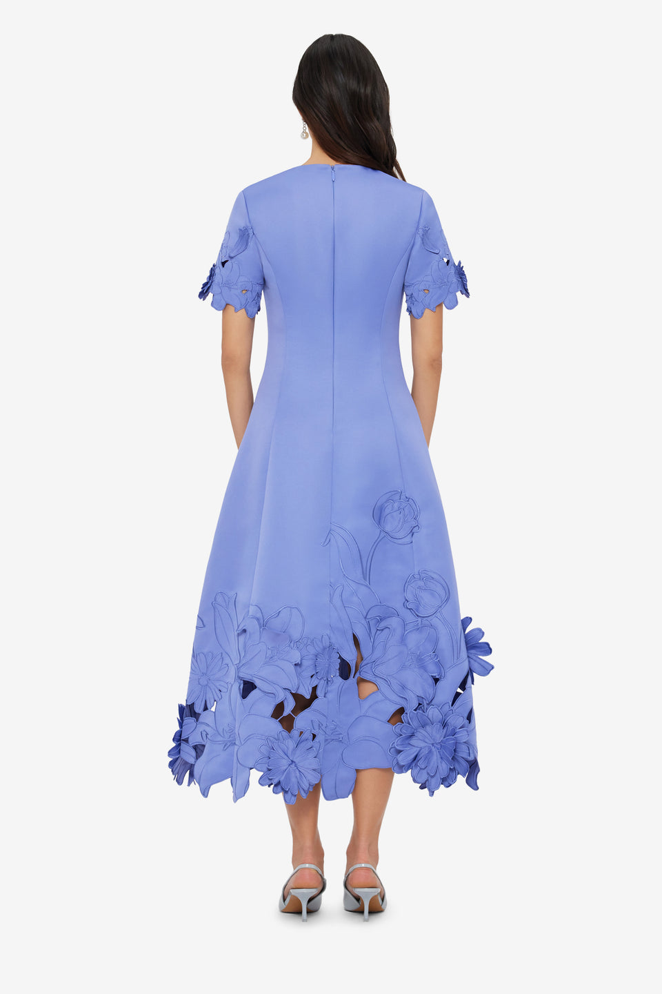 Exclusive LEO LIN Caroline Applique Short Sleeve Midi Dress - Moonlight