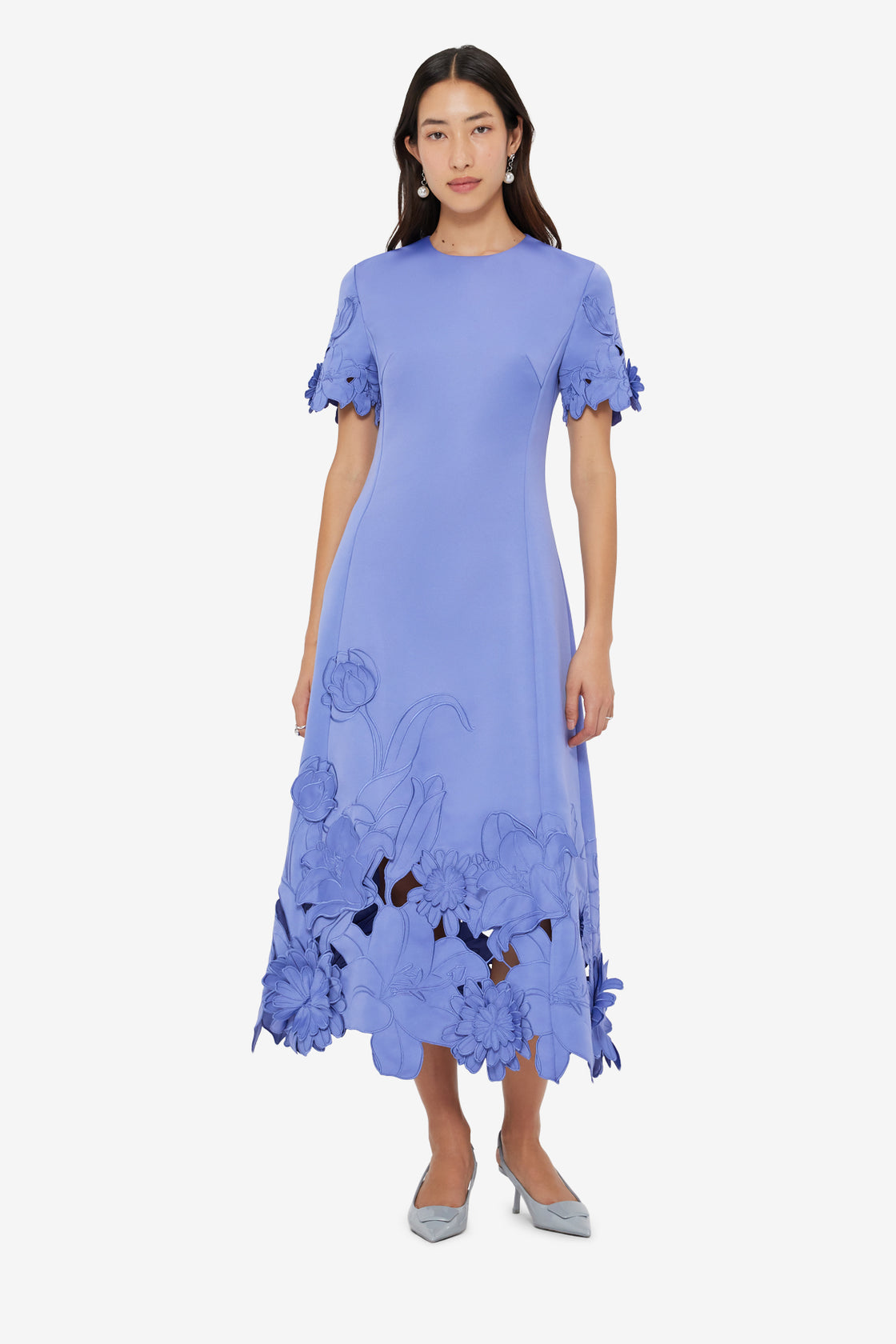 Exclusive LEO LIN Caroline Applique Short Sleeve Midi Dress - Moonlight