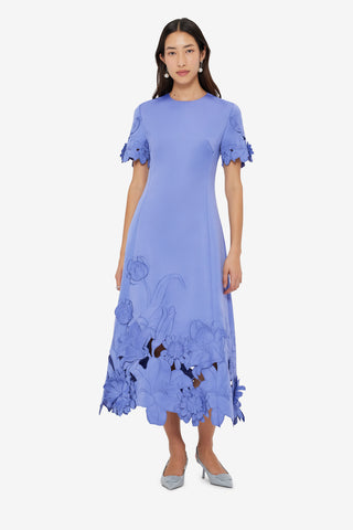 Exclusive LEO LIN Caroline Applique Short Sleeve Midi Dress - Moonlight