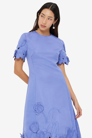 Exclusive LEO LIN Caroline Applique Short Sleeve Midi Dress - Moonlight