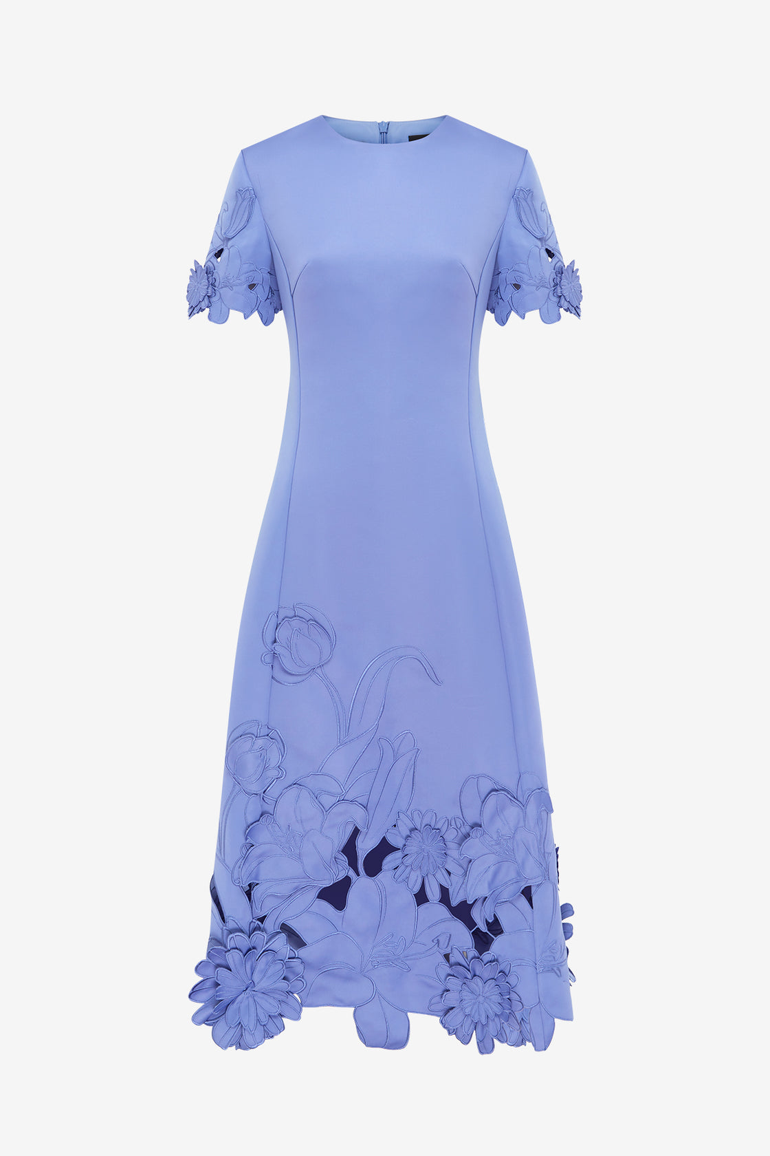 lucuna - short-sleeve lace-overlay floral midi a-line dress Andrea & Leo A1347 Short Floral A-Line Dress 12 / Navy