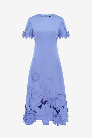 Exclusive LEO LIN Caroline Applique Short Sleeve Midi Dress - Moonlight