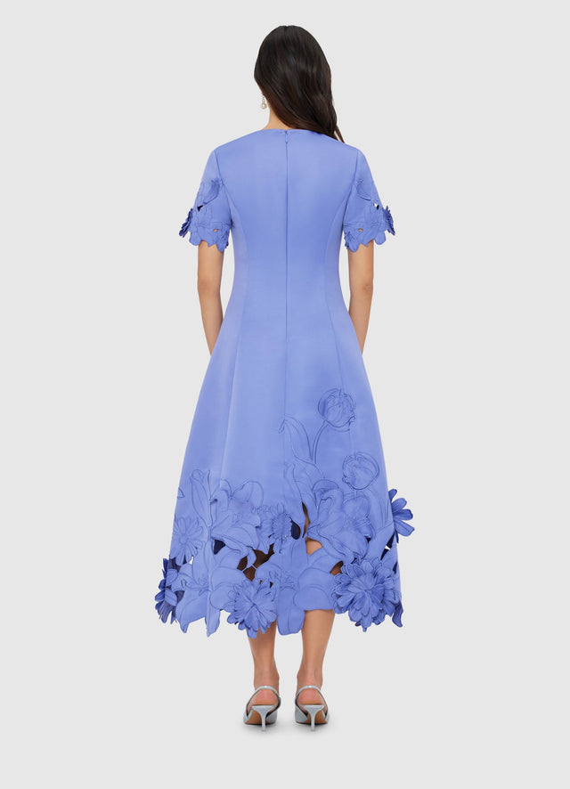 Exclusive LEO LIN Caroline Applique Short Sleeve Midi Dress - Moonlight