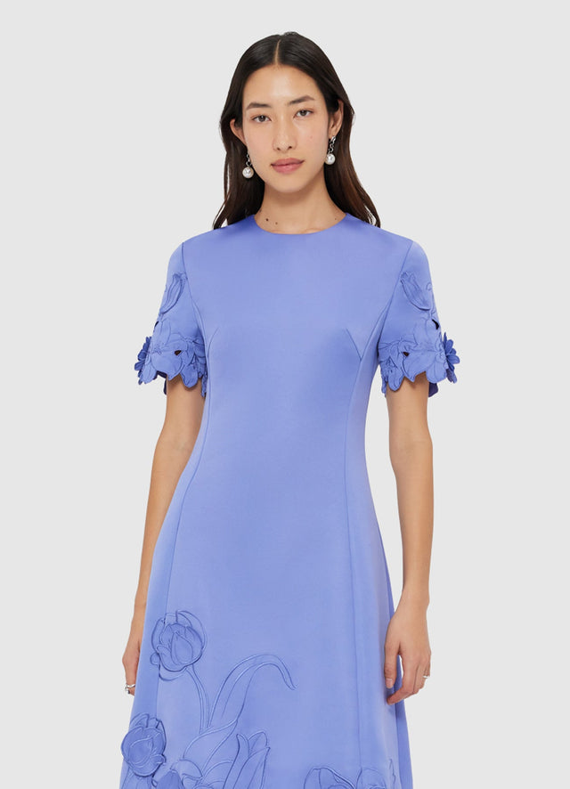 Exclusive LEO LIN Caroline Applique Short Sleeve Midi Dress - Moonlight
