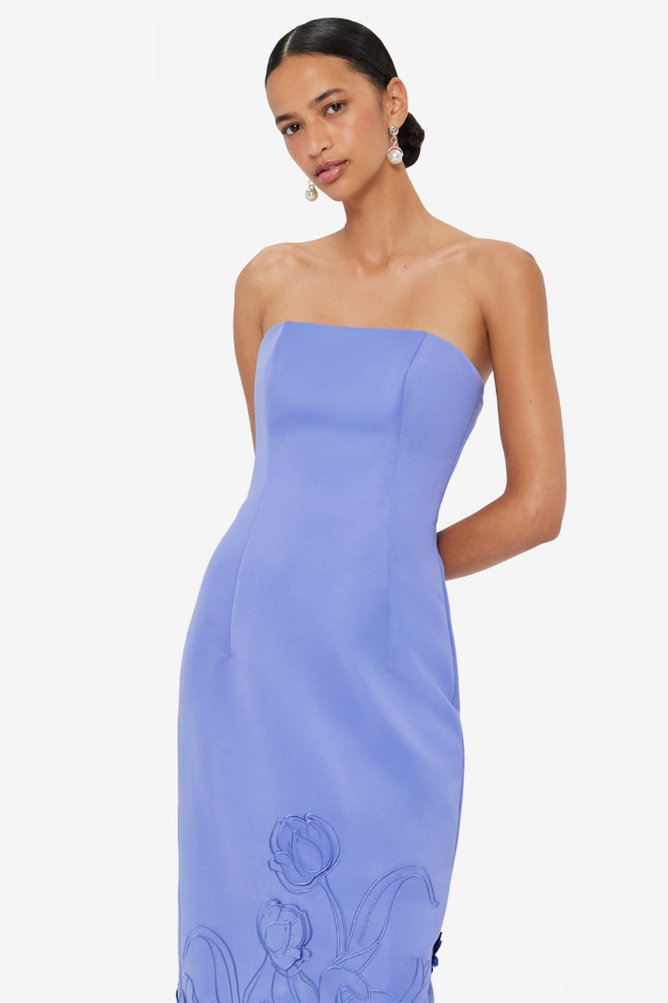 Exclusive LEO LIN Rayna Appliqué Bustier Maxi Dress - Moonlight