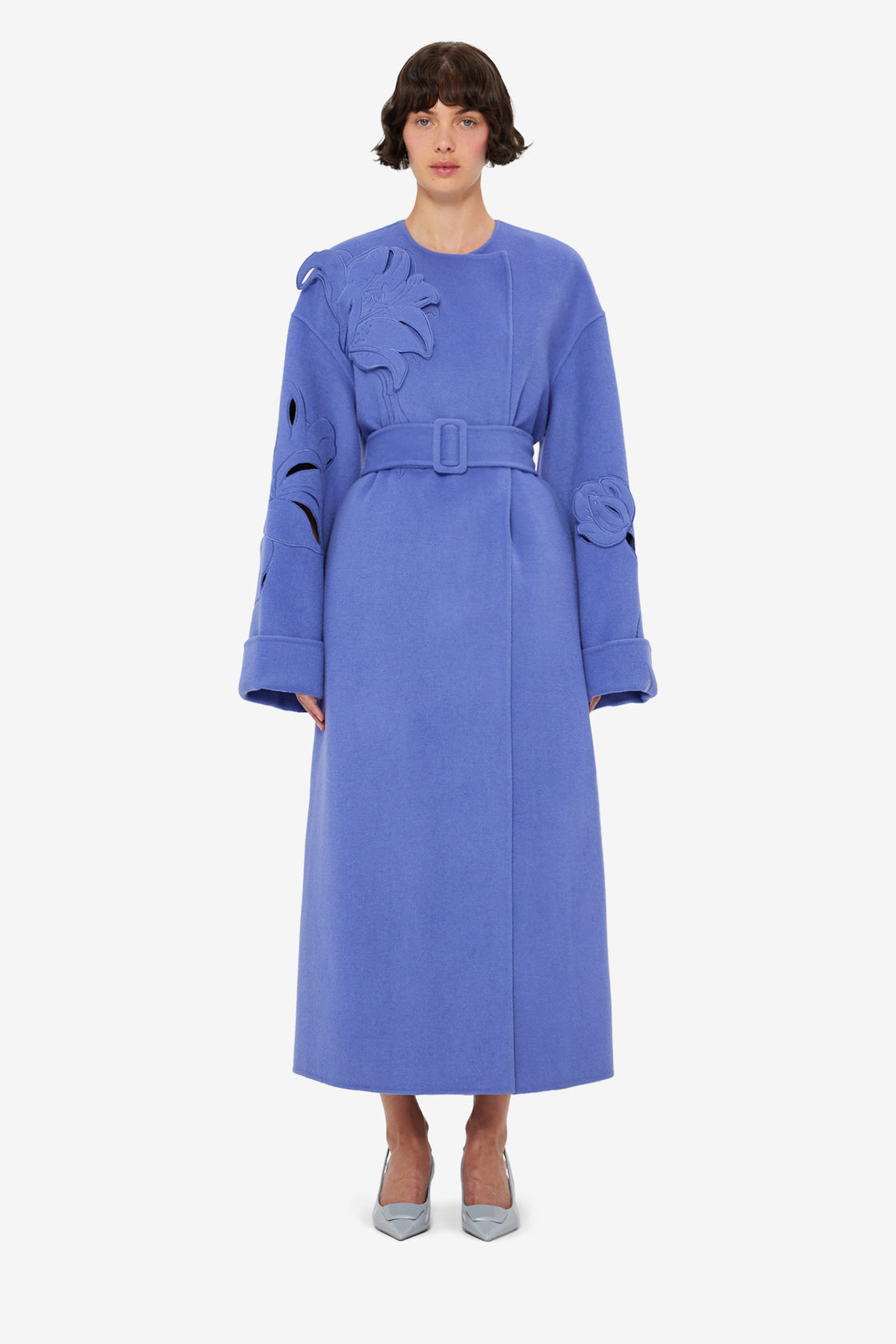 Exclusive LEO LIN Celestine Applique Wool Coat - Moonlight