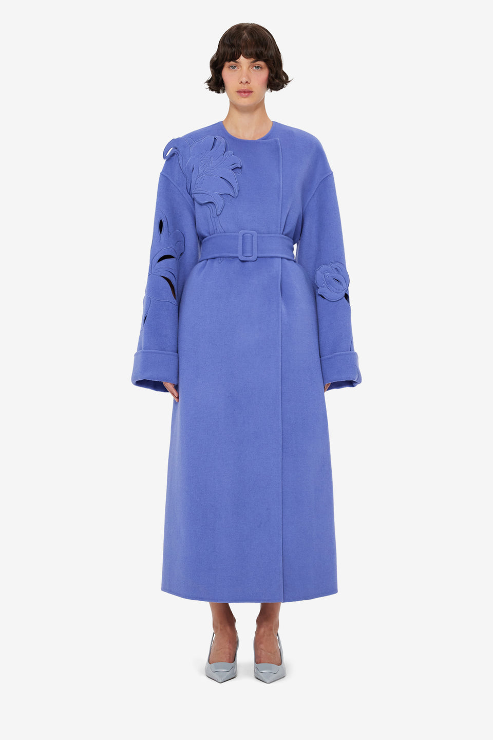 Exclusive LEO LIN Celestine Applique Wool Coat - Moonlight