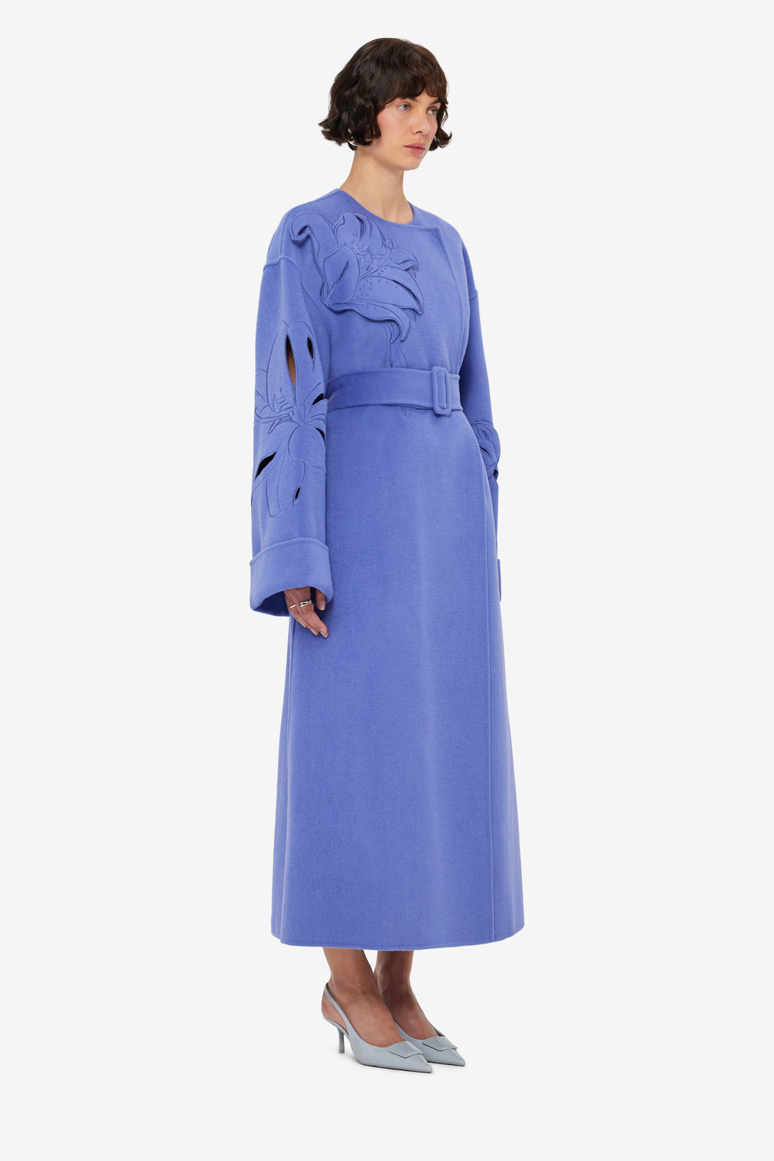 Exclusive LEO LIN Celestine Applique Wool Coat - Moonlight