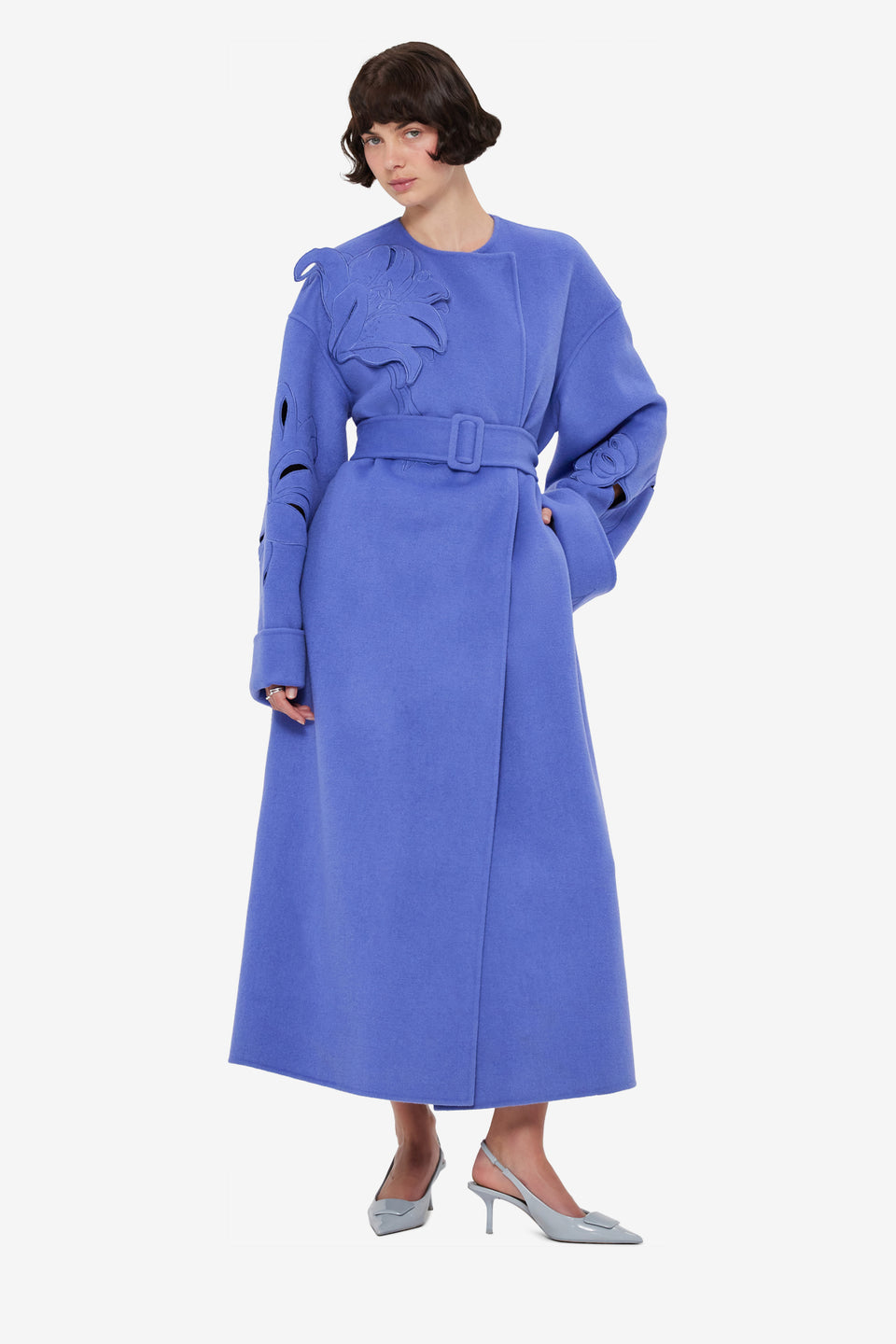 Exclusive LEO LIN Celestine Applique Wool Coat - Moonlight