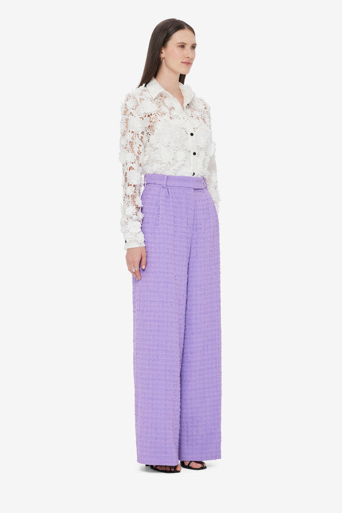 Exclusive LEO LIN Elisha Tweed Wide Leg Pants - Violet