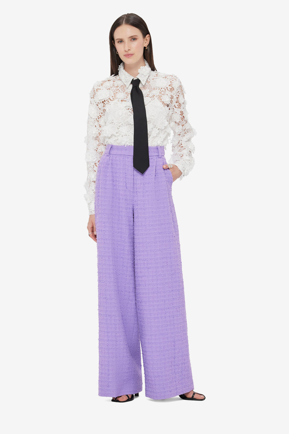 Exclusive LEO LIN Elisha Tweed Wide Leg Pants - Violet