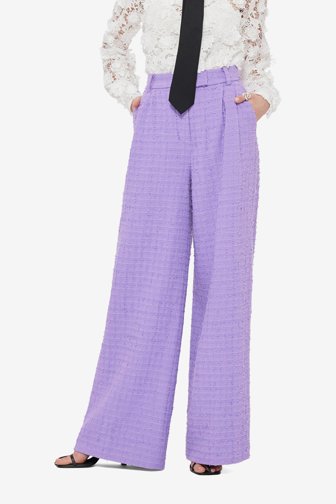 Exclusive LEO LIN Elisha Tweed Wide Leg Pants - Violet