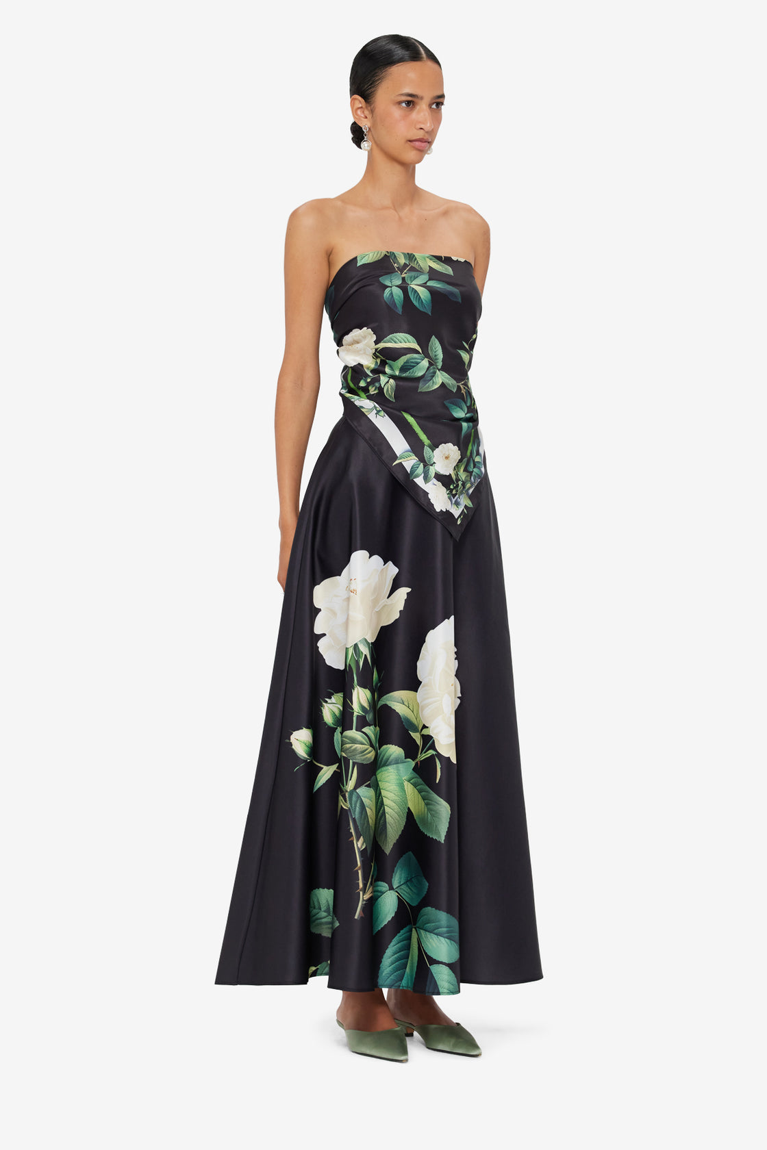 Exclusive LEO LIN Small Scarf - White Rose Print