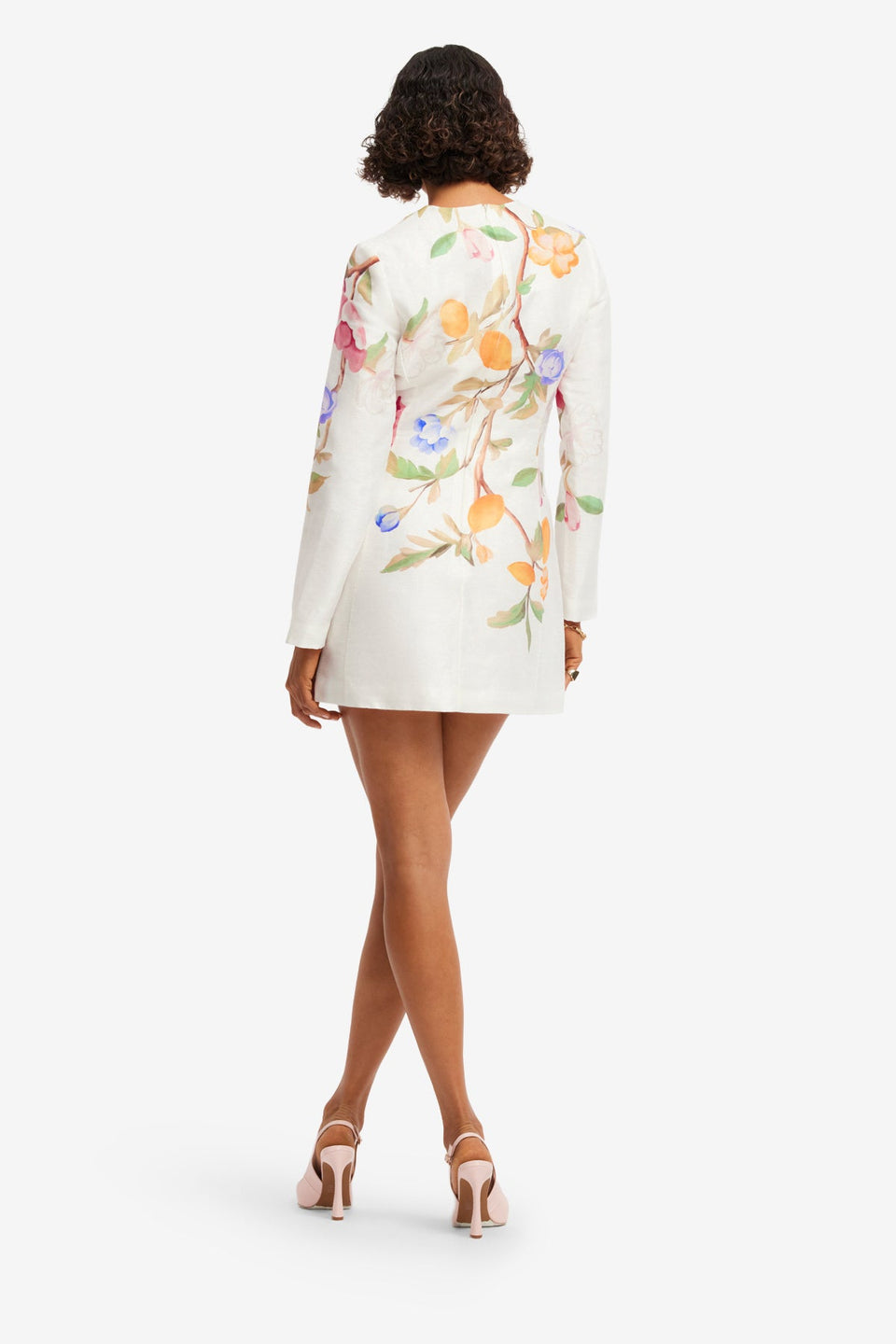 Aliza Long Sleeve Mini Dress - Lemon Vine Print in Snow Dress Mini