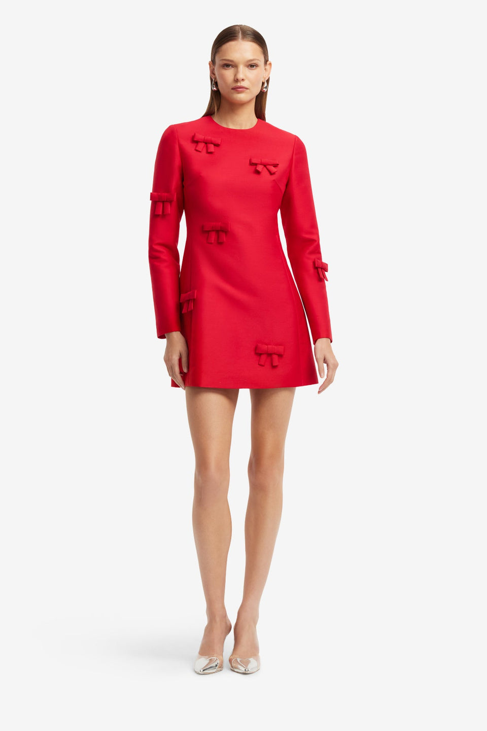 Aliza Bow Long Sleeve Mini Dress - Vermilion Dress Mini