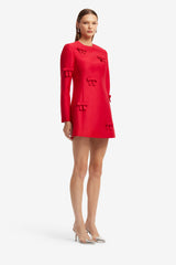 Aliza Bow Long Sleeve Mini Dress - Vermilion Dress Mini