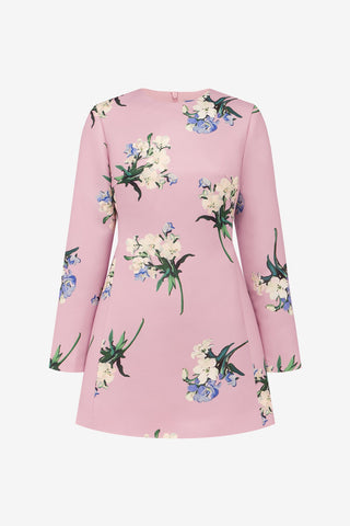 Aliza Long Sleeve Mini Dress - Bouquet Print in Pastel Pink Dress Mini