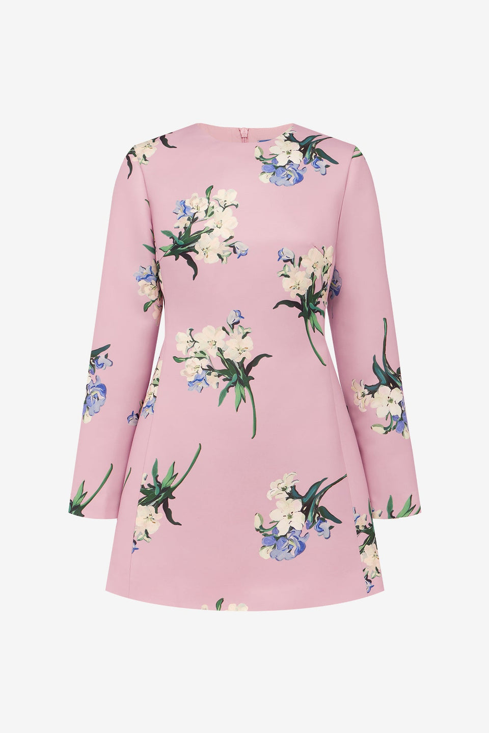 Exclusive LEO LIN Aliza Long Sleeve Mini Dress - Bouquet Print in Pastel Pink