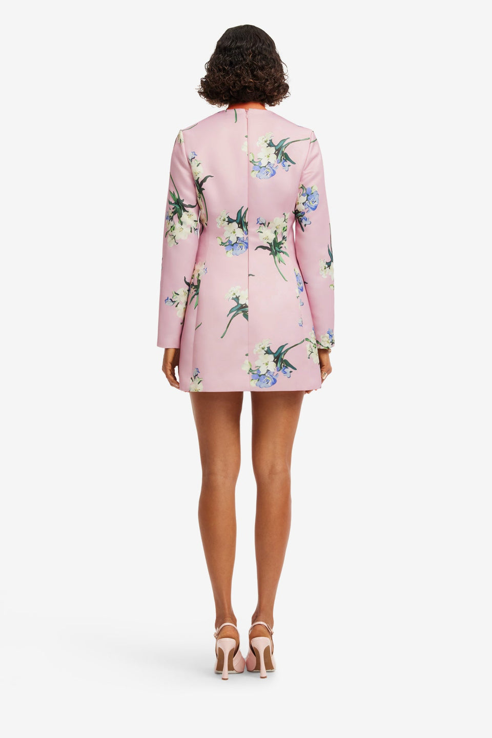 Exclusive LEO LIN Aliza Long Sleeve Mini Dress - Bouquet Print in Pastel Pink