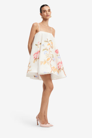Caitlin Mini Dress - Lemon Vine Print in Snow Dress Mini