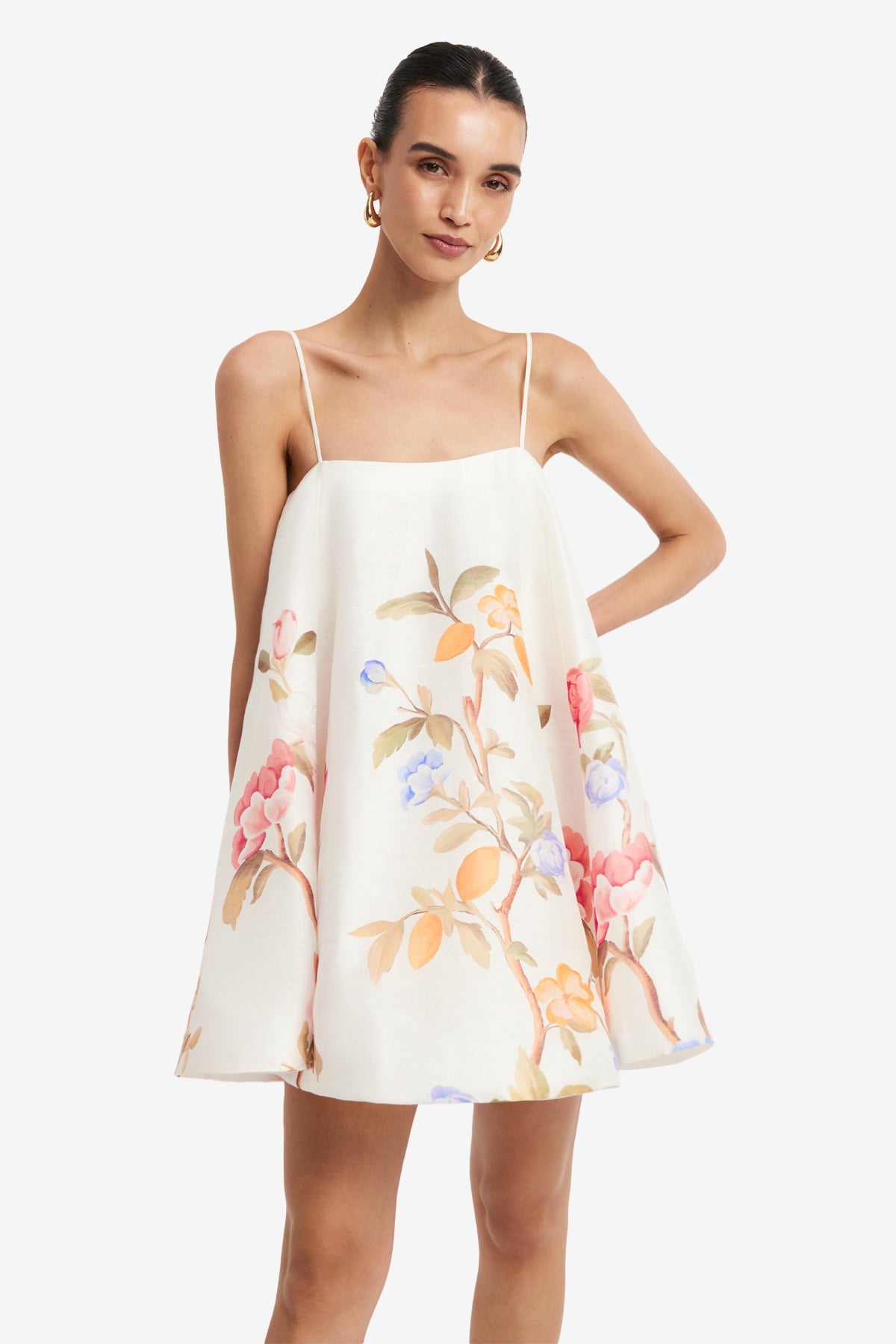 Caitlin Mini Dress - Lemon Vine Print in Snow – LEO LIN