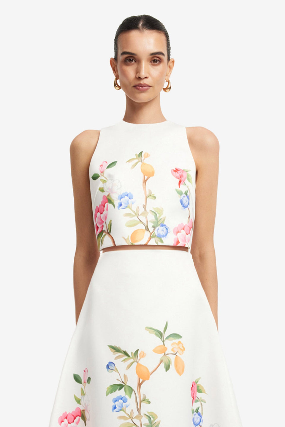 Exclusive LEO LIN Ella Bow Backless Top - Lemon Vine Print in Snow