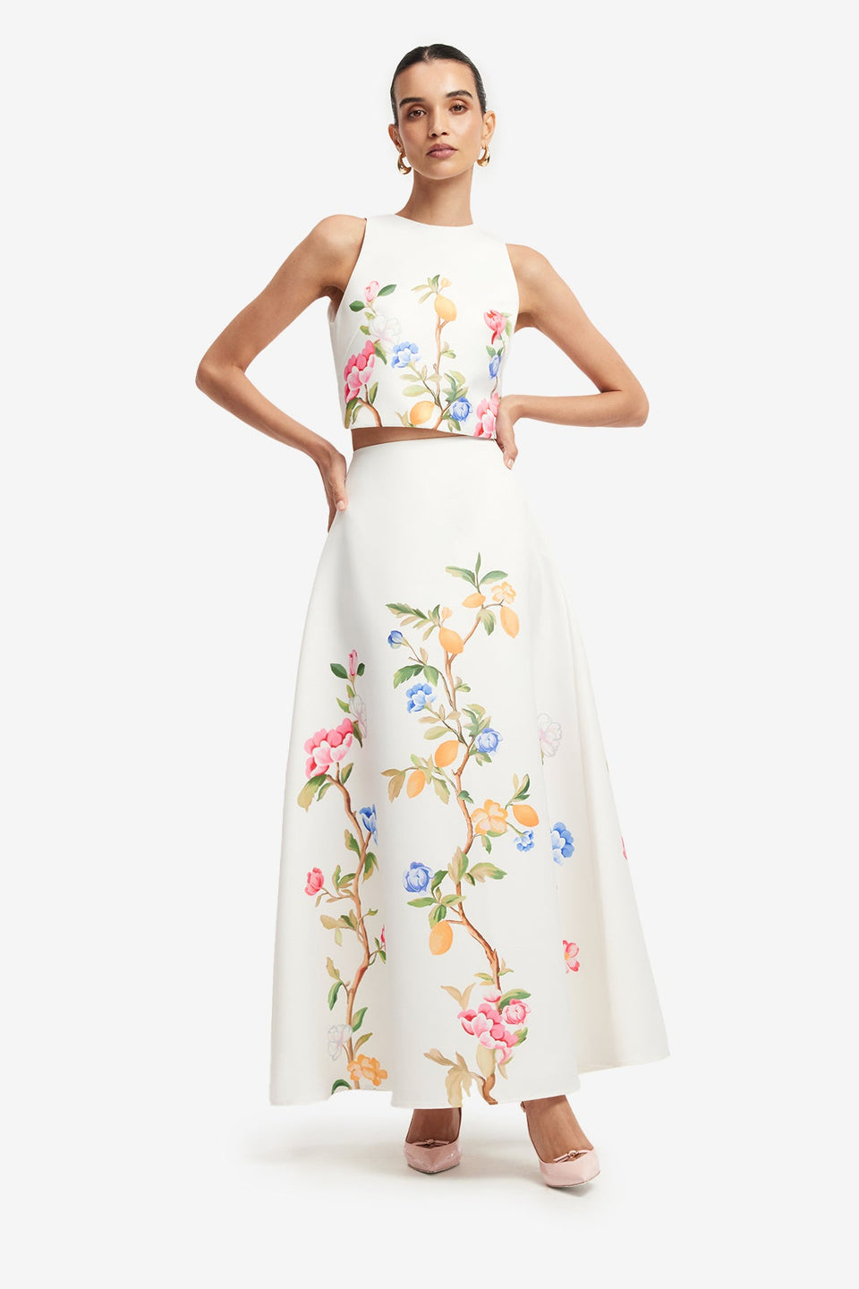 Exclusive LEO LIN Ella Bow Backless Top - Lemon Vine Print in Snow