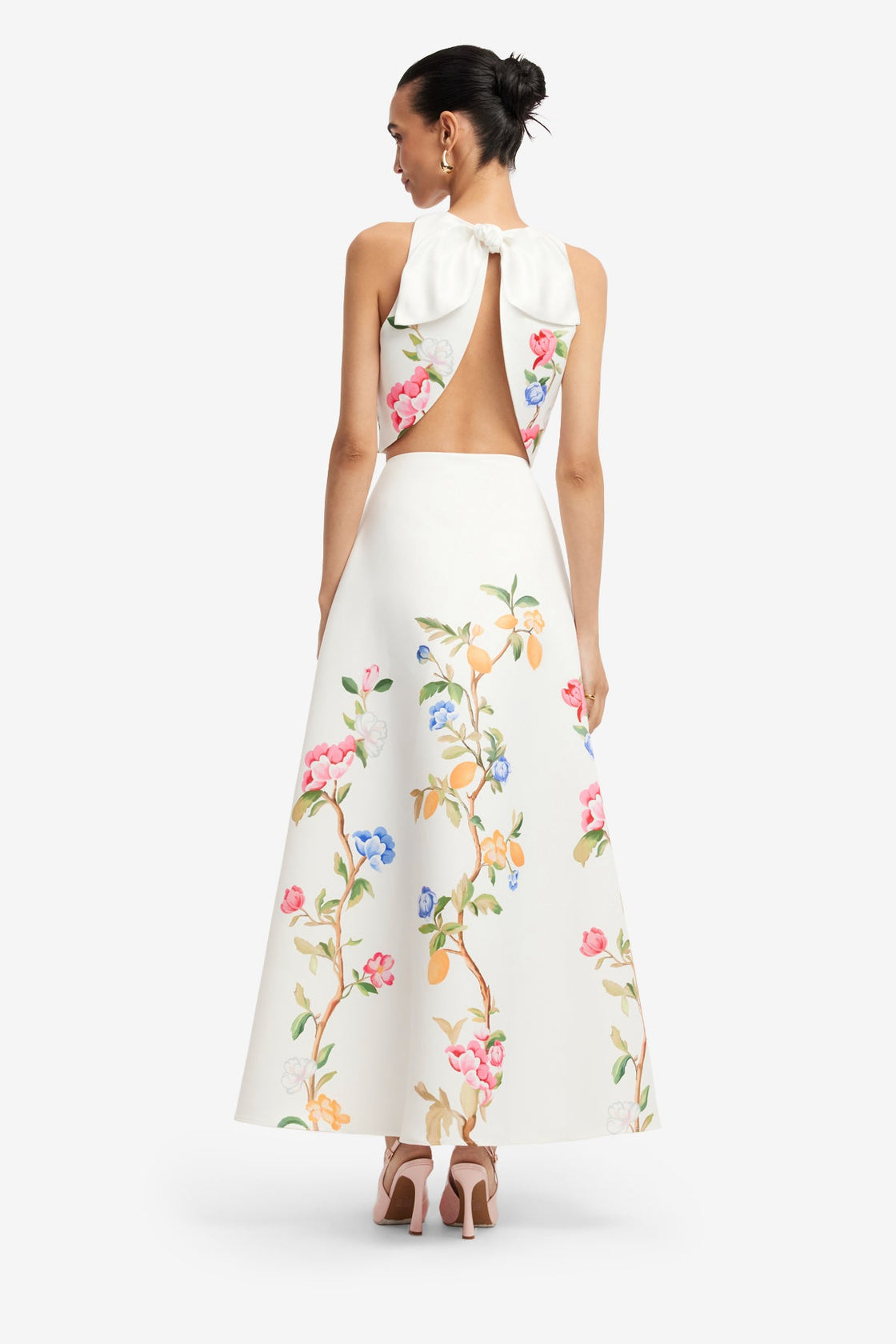 Ella Bow Backless Top - Lemon Vine Print in Snow Tops