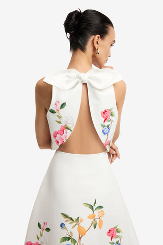 Ella Bow Backless Top - Lemon Vine Print in Snow Tops
