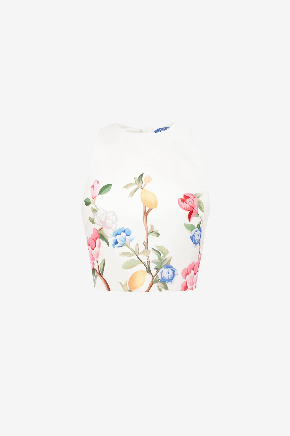 Exclusive LEO LIN Ella Bow Backless Top - Lemon Vine Print in Snow
