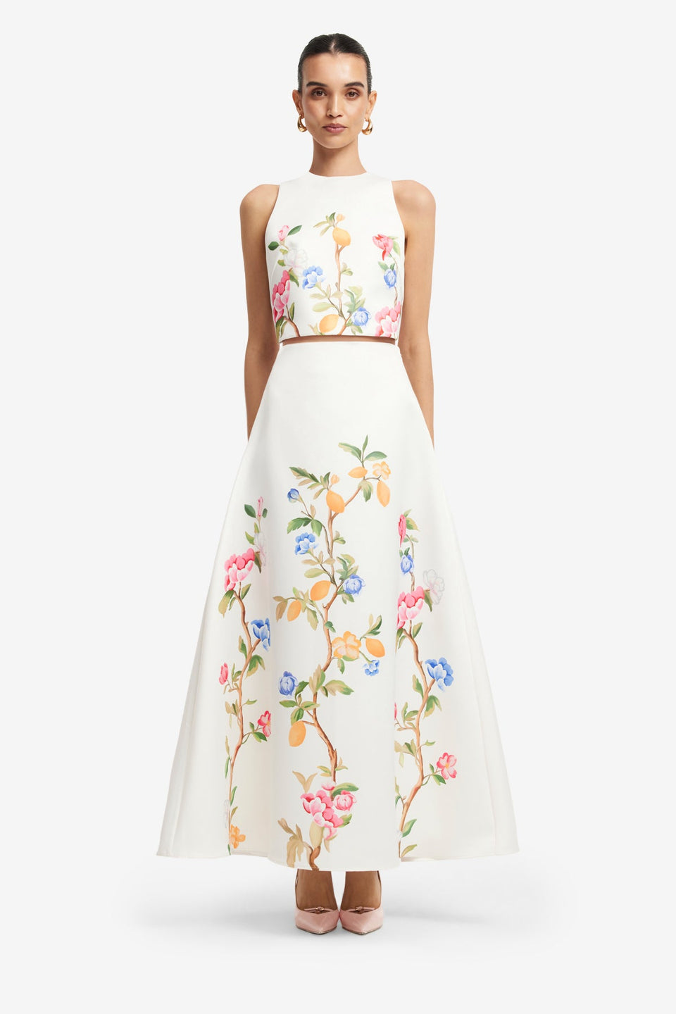 Exclusive LEO LIN Clara Maxi Skirt - Lemon Vine Print in Snow