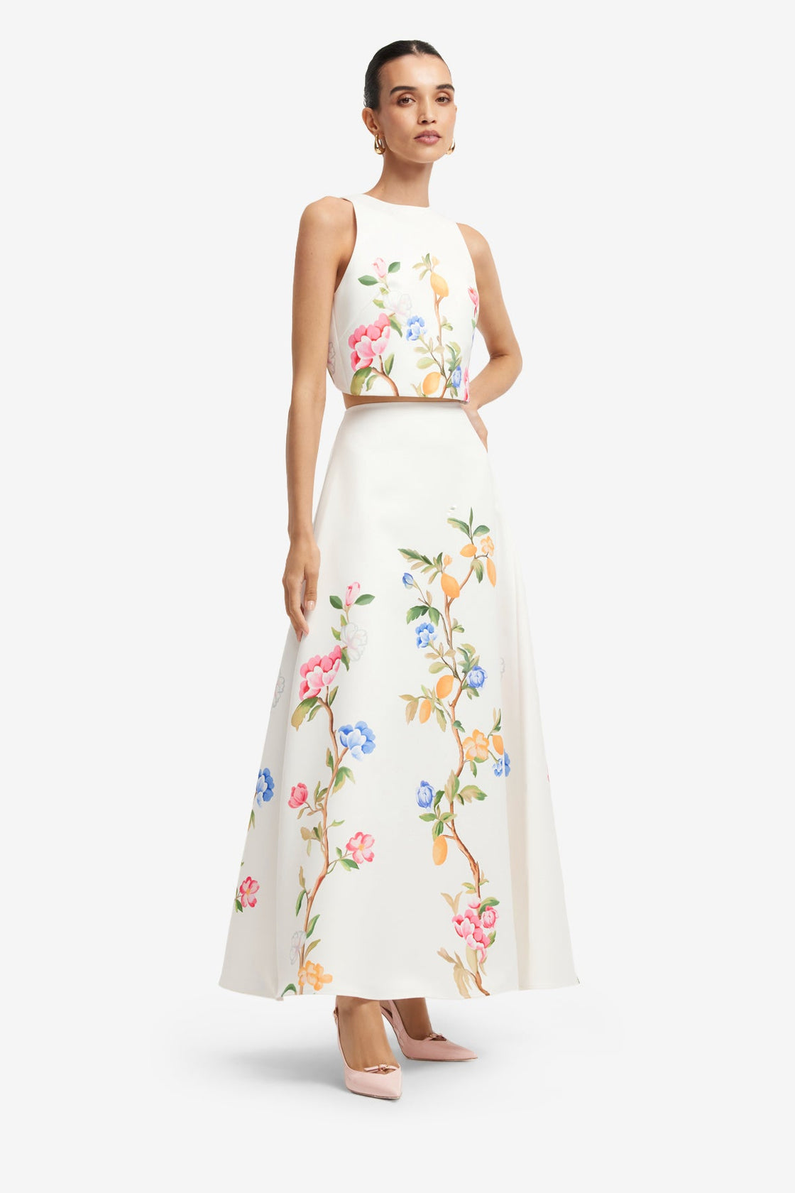 Clara Maxi Skirt - Lemon Vine Print in Snow Skirts