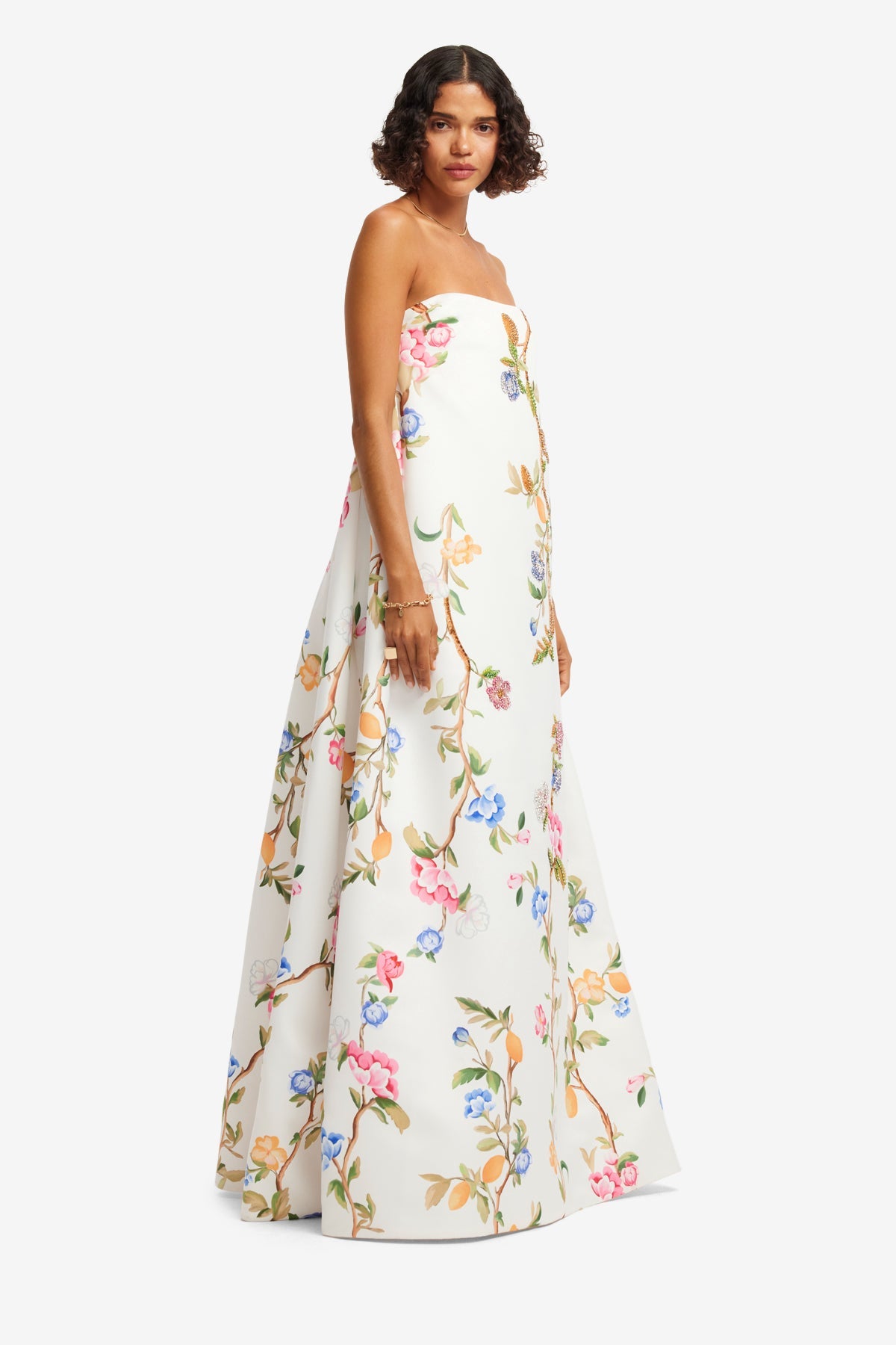 Phoebe Embellished Gown - Lemon Vine Print in Snow – LEO LIN
