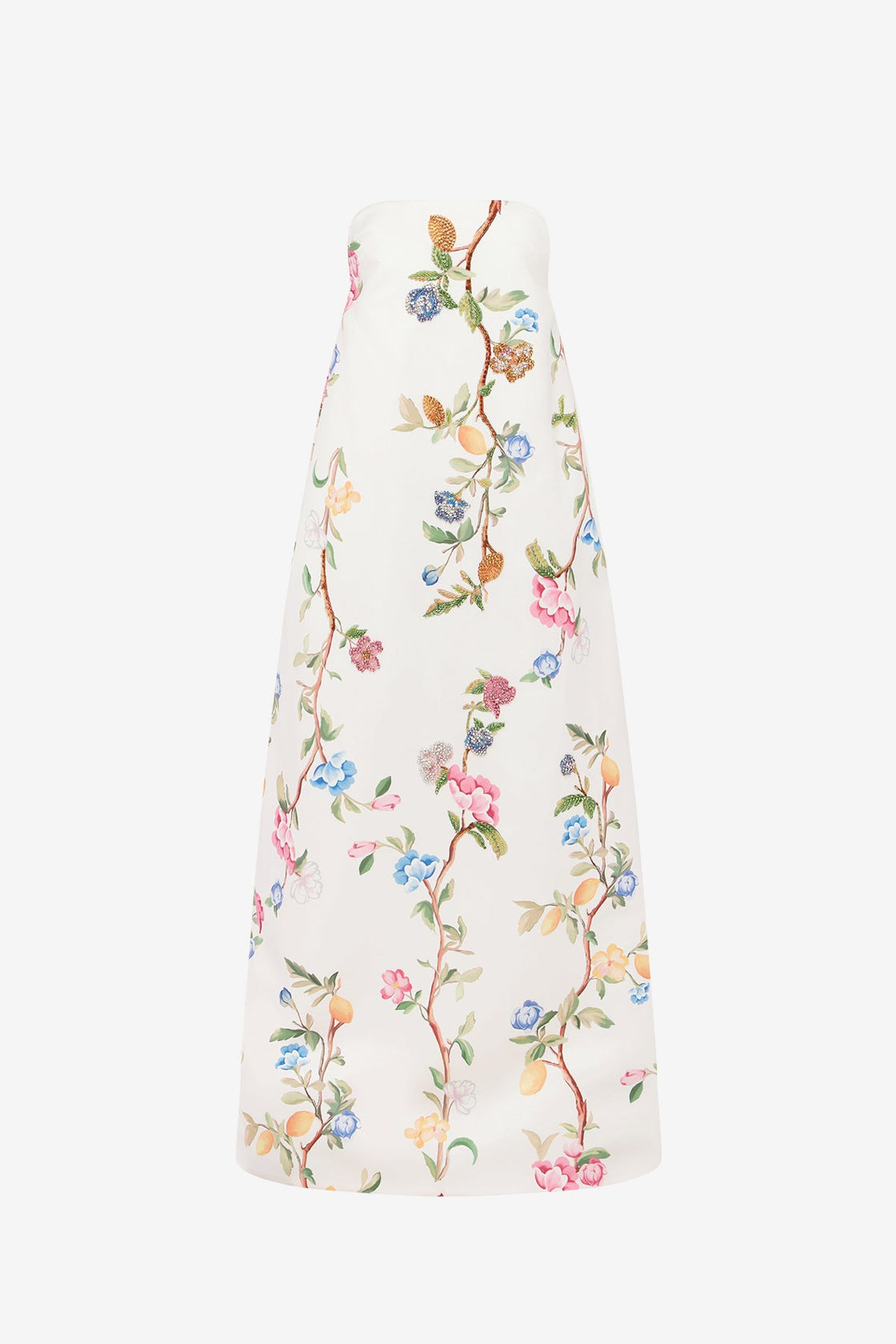 Phoebe Embellished Gown - Lemon Vine Print in Snow Dress Maxi