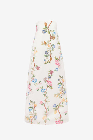 Phoebe Embellished Gown - Lemon Vine Print in Snow Dress Maxi