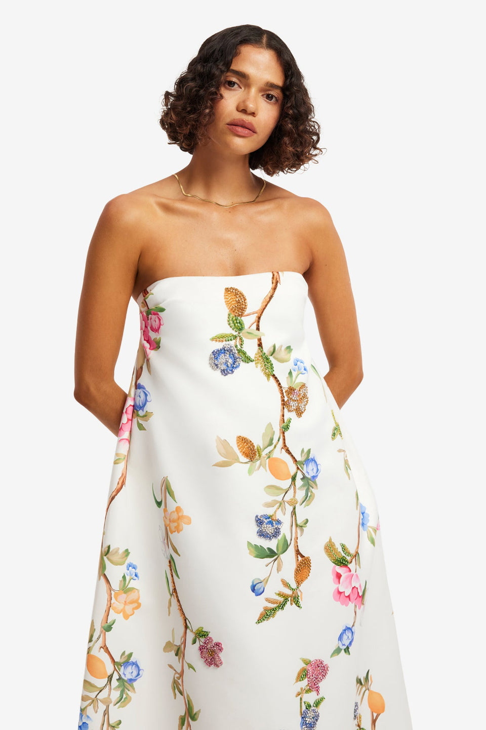 Exclusive LEO LIN Phoebe Embellished Gown - Lemon Vine Print in Snow