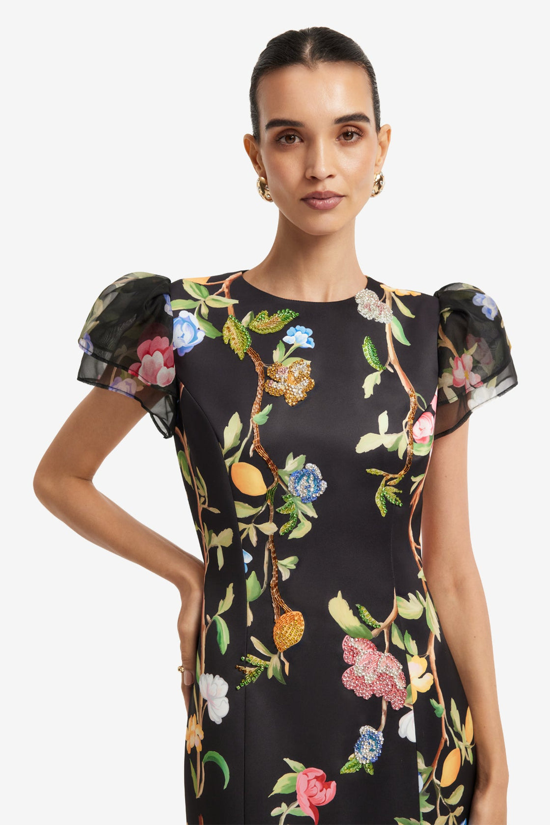 LEO LIN - Sofia Embellished Puff Sleeve Maxi Dress