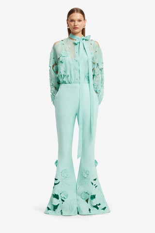 Vera Appliqué Flared Pants - Pale Turquoise Pants