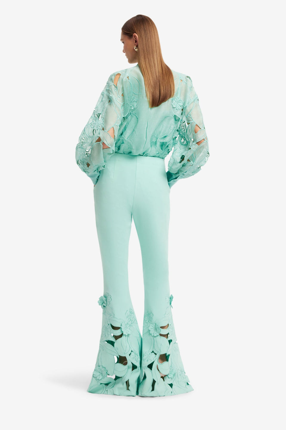 Vera Appliqué Flared Pants - Pale Turquoise Pants