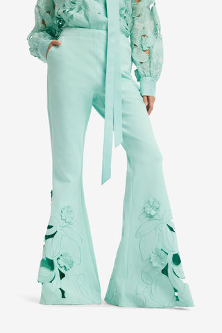 Vera Appliqué Flared Pants - Pale Turquoise Pants