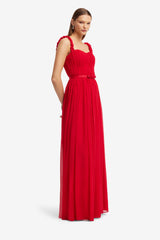 Angelina Ruffled Floor Length Dress - Vermilion Dress Maxi