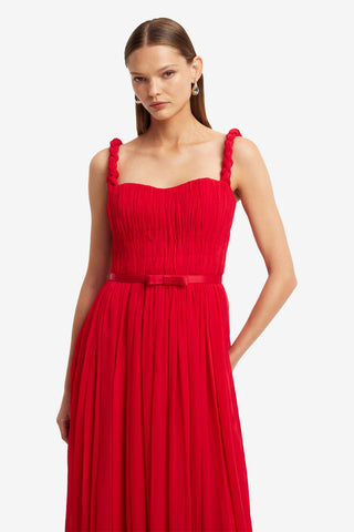 Angelina Ruffled Floor Length Dress - Vermilion Dress Maxi