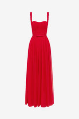 Angelina Ruffled Floor Length Dress - Vermilion Dress Maxi