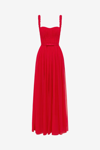 Angelina Ruffled Floor Length Dress - Vermilion Dress Maxi