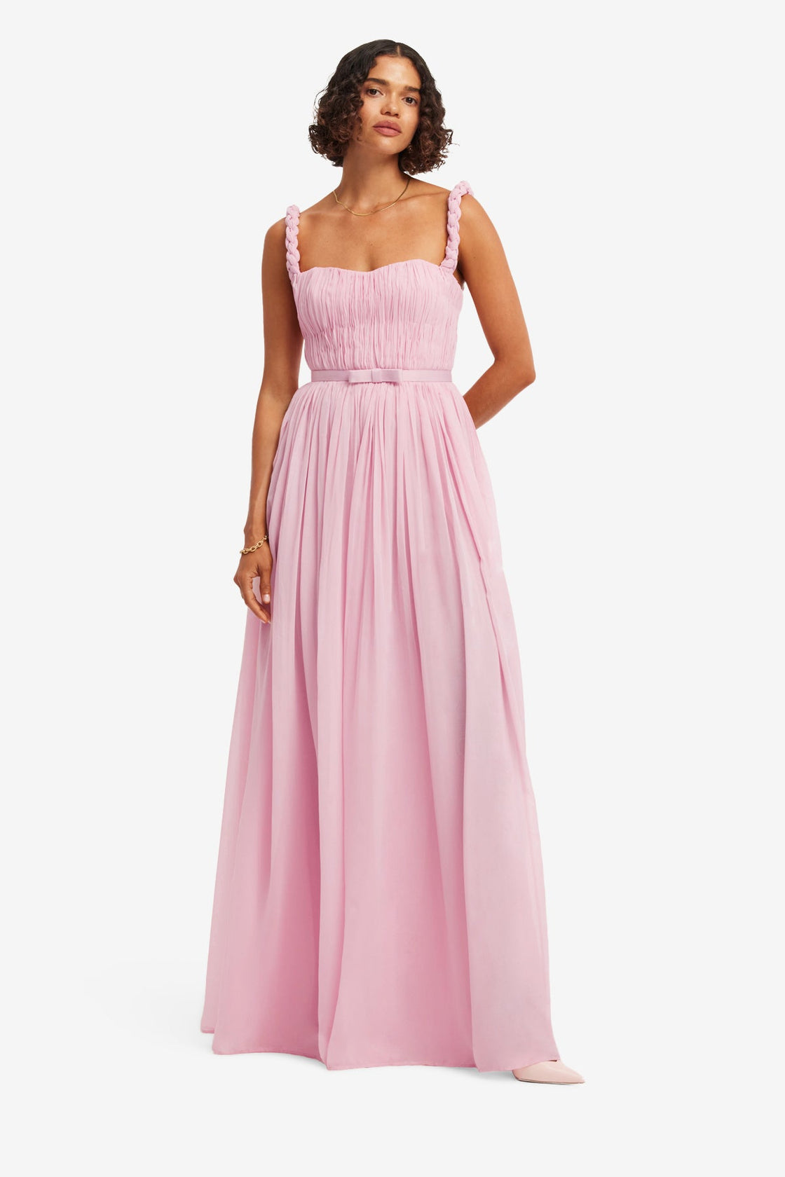 pastel pink floor length dress Anabella Strapless Maxi Dress - Pale Pink
