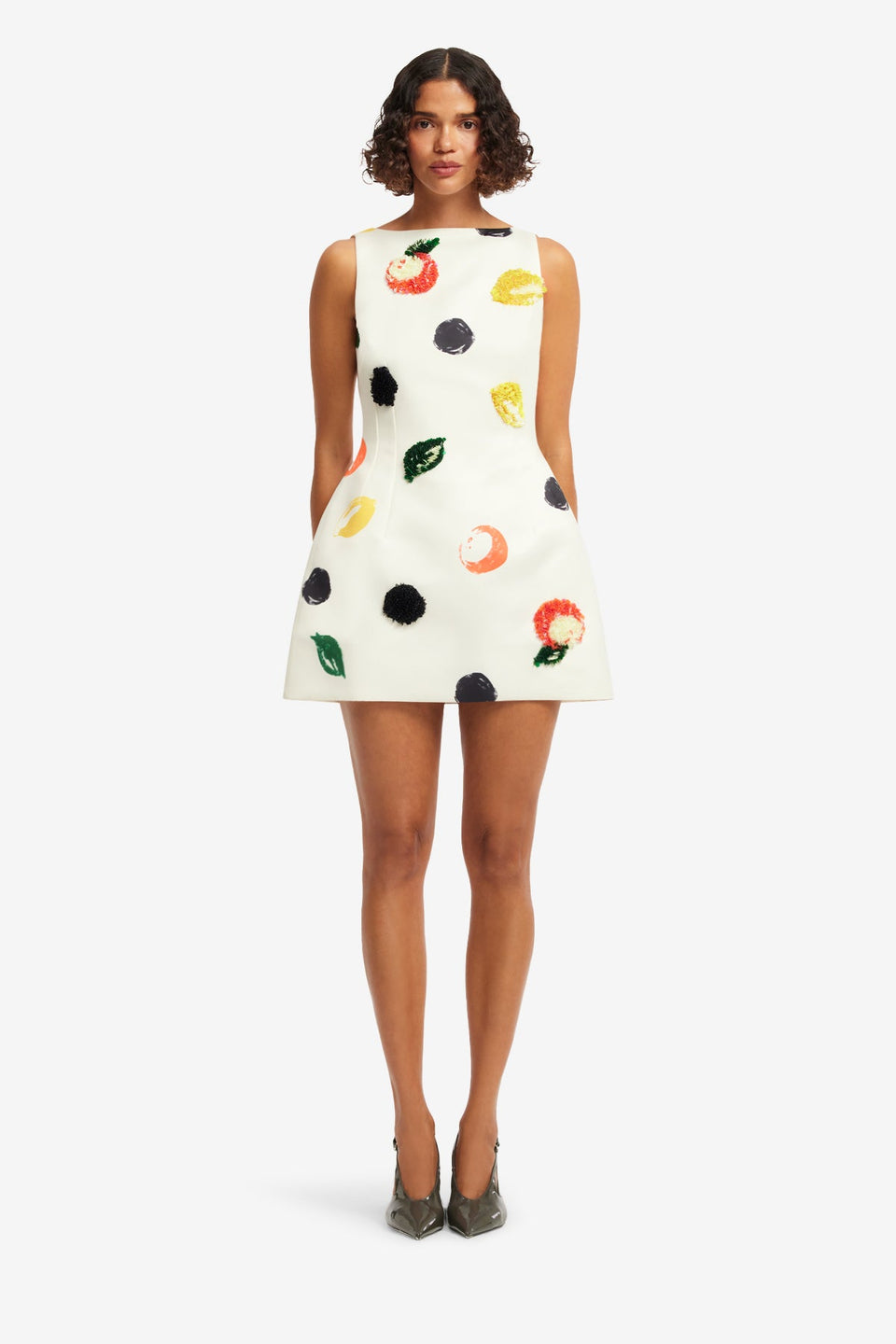 Ali Embellished Boat Neck Mini Dress - Citrus Spots Dress Mini