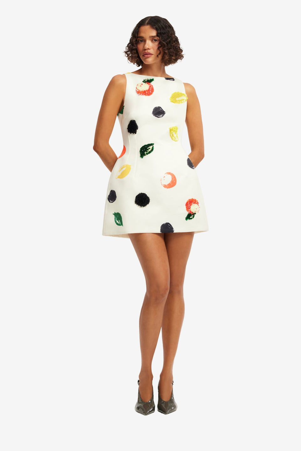 Ali Embellished Boat Neck Mini Dress - Citrus Spots Dress Mini